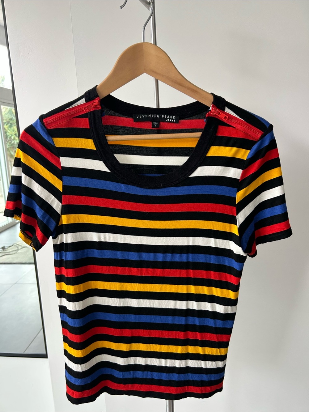 Veronica Beard Black Multicolor Striped Short Sleeve Tee